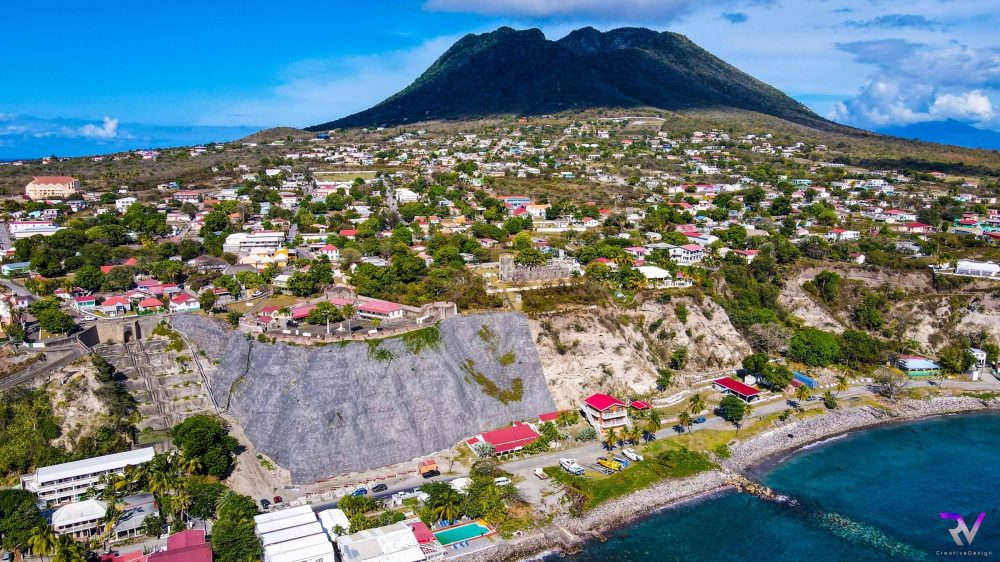 Oranjestad, St. Eustatius, with the green peak of The Quill behind