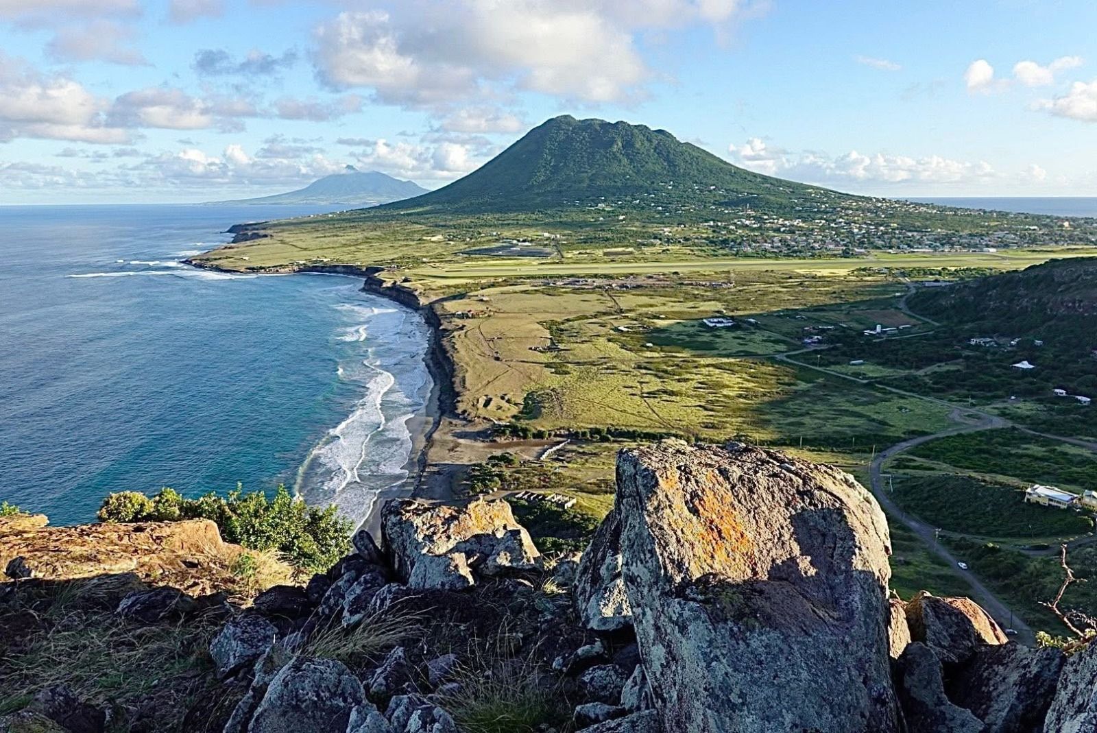 View across St. Eustatius to The Quill volcano, with the Atlantic coast below